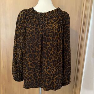 Talbots leopard print smocked neck blouse medium NWT